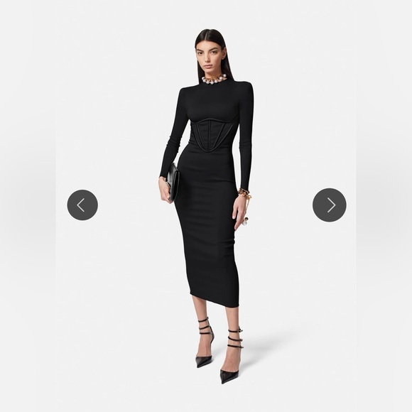 Versace Dresses & Skirts - Versace Black Corset Waist Long Sleeve Bodycon Midi Dress IT 40 (US 4